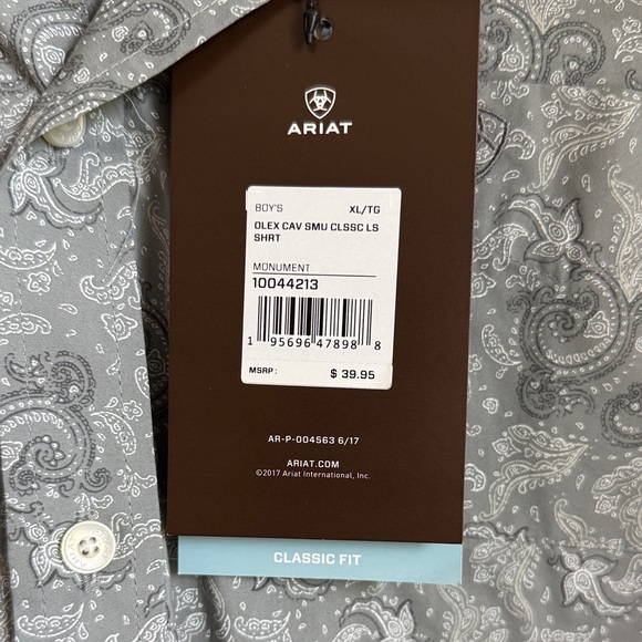 Ariat Light Gray Paisley Kids Button-Down Shirt - Picture 4 of 4